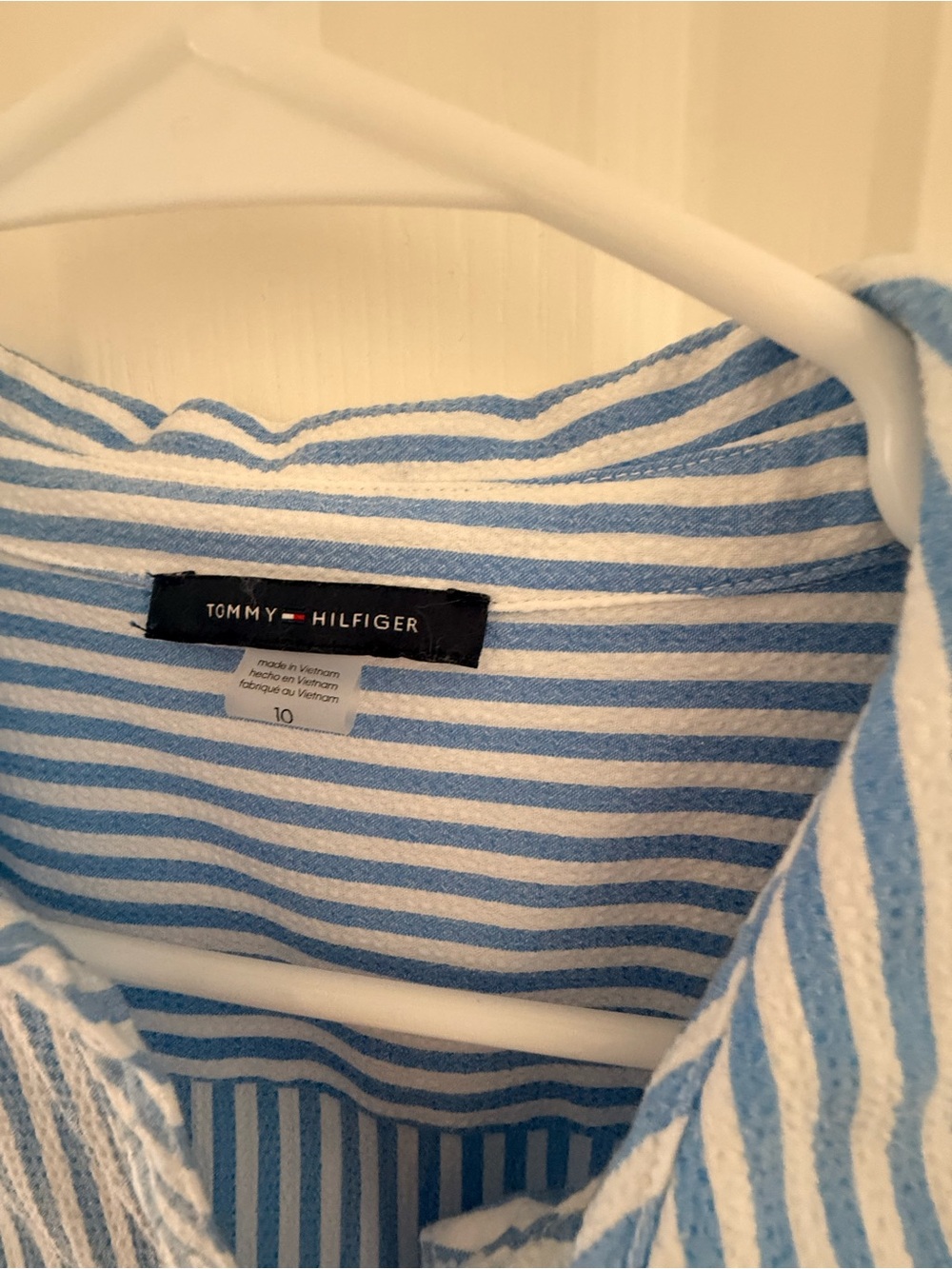 Tommy Hilfiger Sleeveless Blue and White Striped Shirt Dress with Tie Belt - Picture 2 of 7